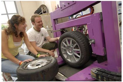 Studierende beim Laborversuch auf dem Reifenprüfstand, Foto: Hochschule Esslingen