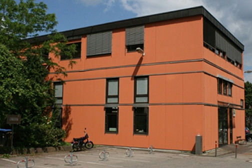 An orange-colored building