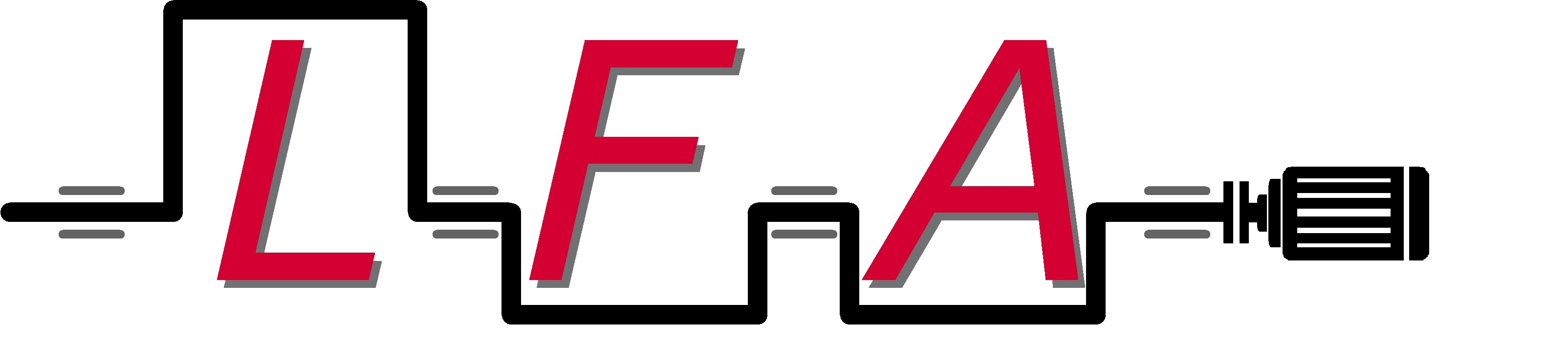 Logo LFA, rote Buchstaben auf weißem Hitergrund, Logodesign Hochschule Esslingen/ LFAA